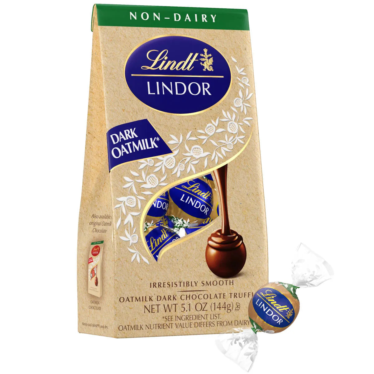 Lindt LINDOR Non-Dairy Oatmilk Dark Chocolate Candy Truffles 5.1 oz Bag